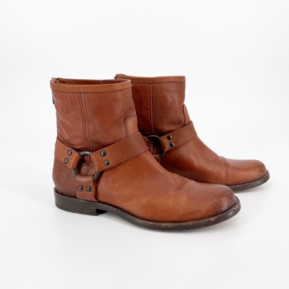 Frye Phillip Harness Short Leather  Whiskey Bootie Size 6 - Picture 2 of 9